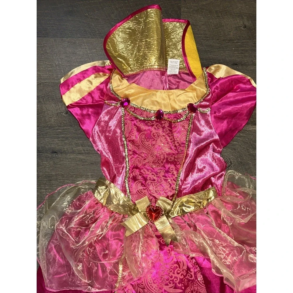 Royal Queen Pink Gold Child Halloween Costume Dress‎ L(10-12)